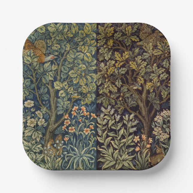 William Morris Pheasant Bird Tree Flower Paper Plate (Front)