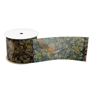 William Morris Pheasant Bird Tree Flower Satin Ribbon