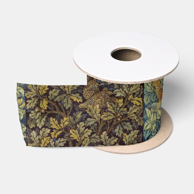 William Morris Pheasant Bird Tree Flower Satin Ribbon (Spool)