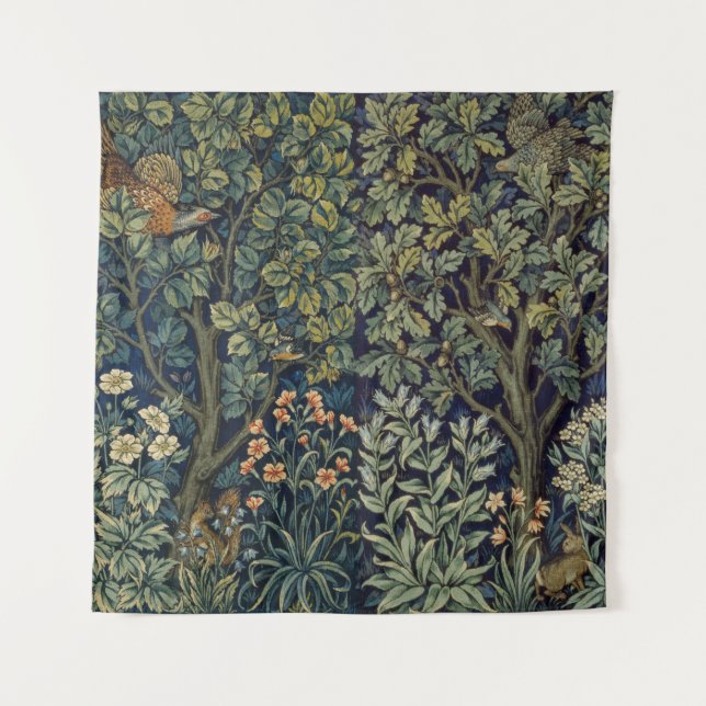 William Morris Pheasant Bird Tree Woodland Tapestry (Front)