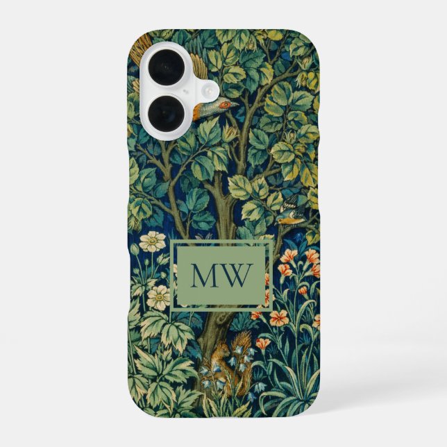 William Morris Pheasant Custom Monogram iPhone 16 Case (Back)