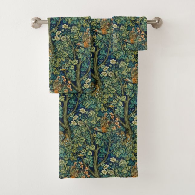 William * Morris Phesant Bird Forest Bath Towel Set (Insitu)