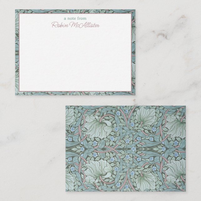 William Morris, Pimpernel - Aqua Green Floral Card (Front/Back)