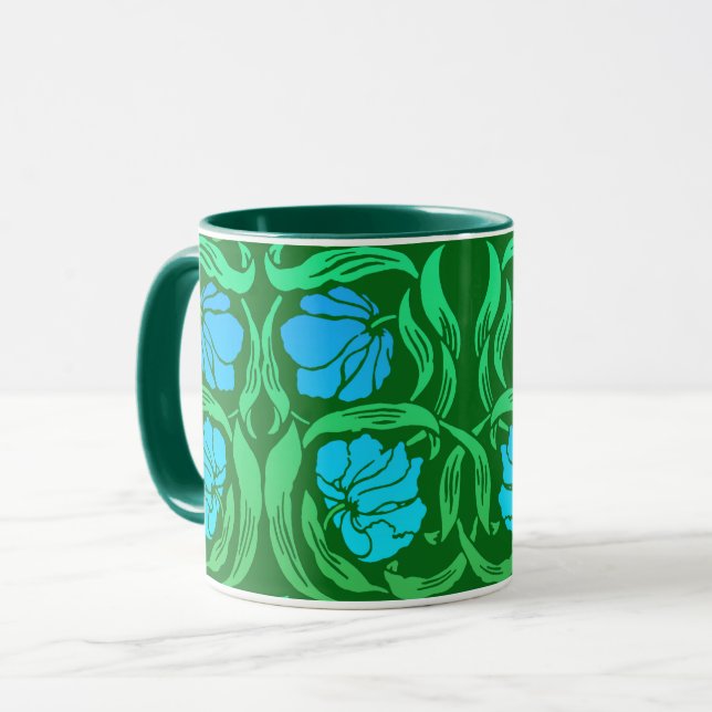 William Morris Pimpernel, Blue & Emerald Green Mug (Front Left)