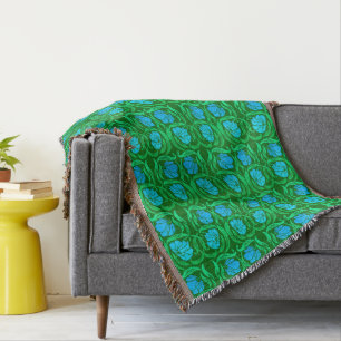 William Morris Pimpernel, Blue & Emerald Green Throw Blanket
