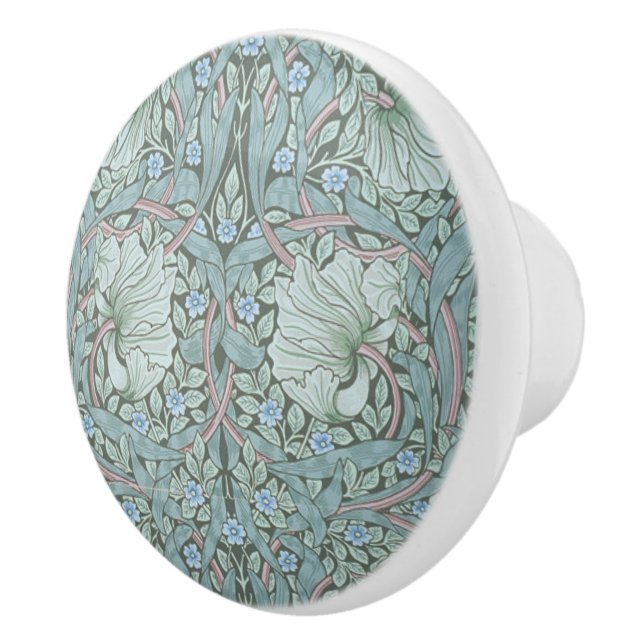 William Morris - Pimpernel- Blue & Green Flowers Ceramic Knob (Right)