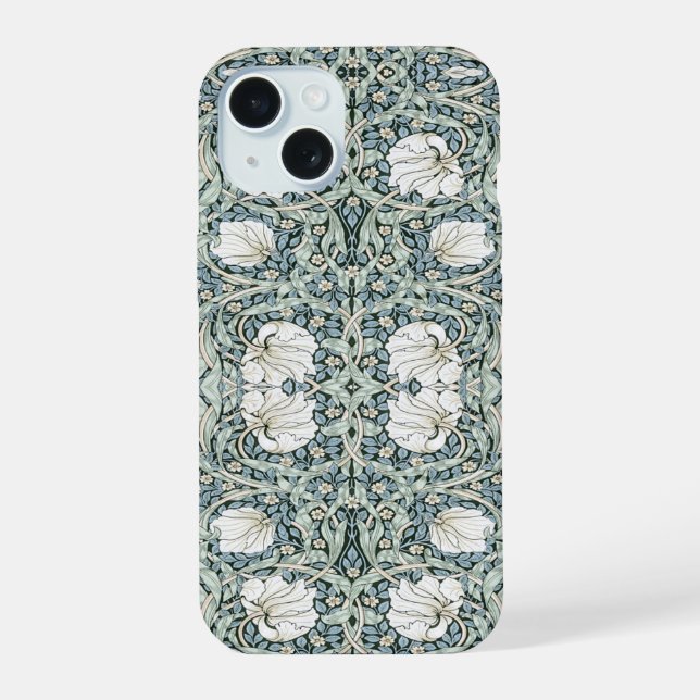 William Morris Pimpernel Blue Intricate Pattern  iPhone 15 Case (Back)