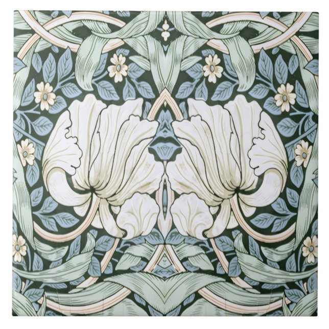 William Morris Pimpernel Blue Intricate Pattern  Tile (Front)