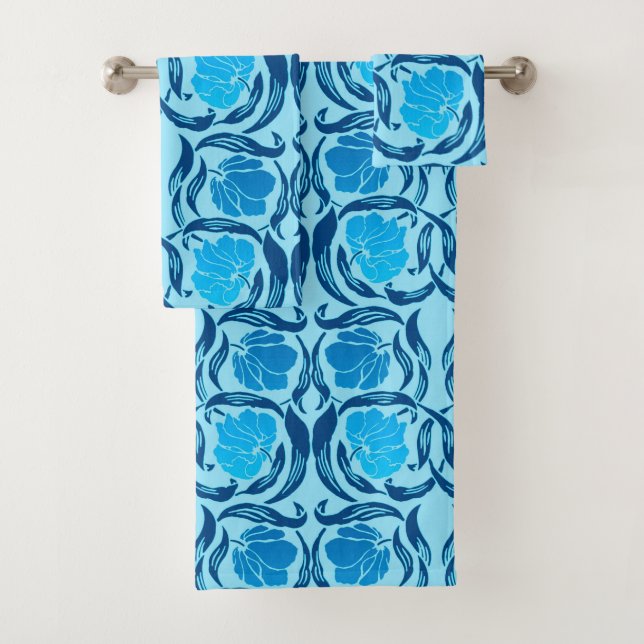 William Morris Pimpernel, Denim & Light Blue Bath Towel Set (Insitu)