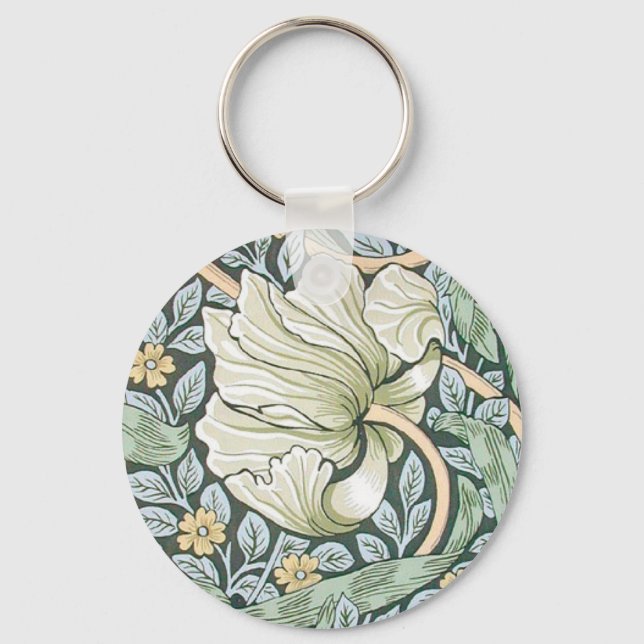 William Morris Pimpernel Floral Wallpaper Key Ring (Front)