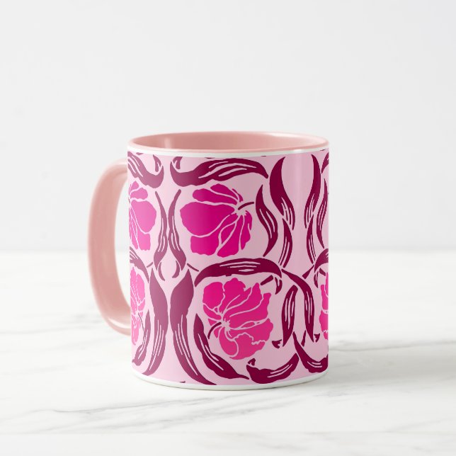 William Morris Pimpernel, Fuchsia & Light Pink  Mug (Front Left)