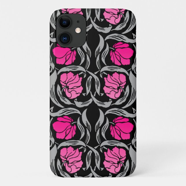 William Morris Pimpernel, Fuchsia Pink and Black Case-Mate iPhone Case (Back)