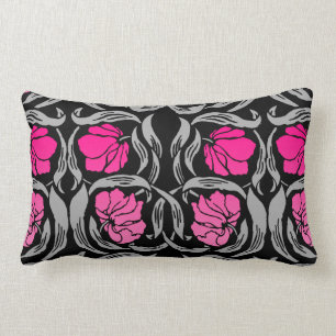 William Morris Pimpernel, Fuchsia Pink and Black Lumbar Cushion