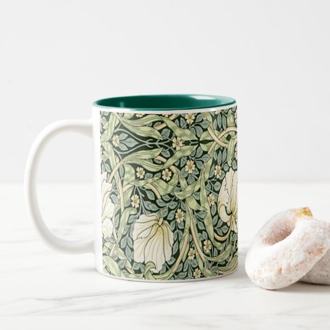 William Morris Pimpernel Green Two-Tone Coffee Mug (With Donut)