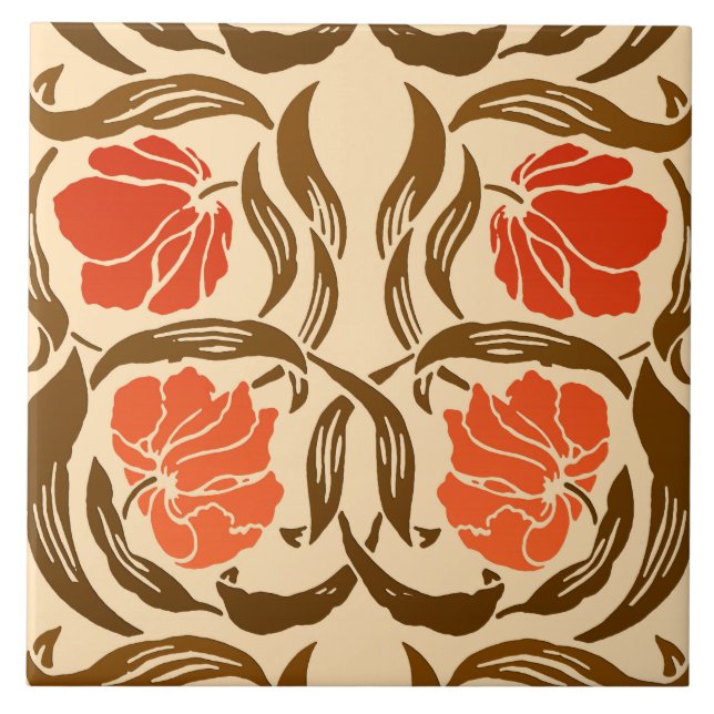 William Morris Pimpernel, Mandarin Orange & Brown Tile (Front)