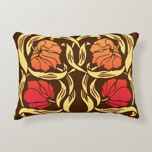 William Morris Pimpernel, Rust Orange and Brown Decorative Cushion (Front)