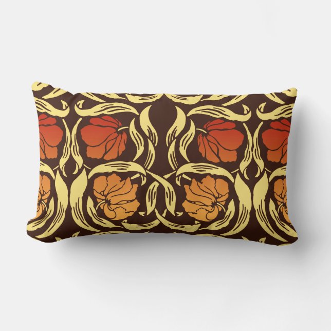 William Morris Pimpernel, Rust Orange and Brown Lumbar Cushion (Front)
