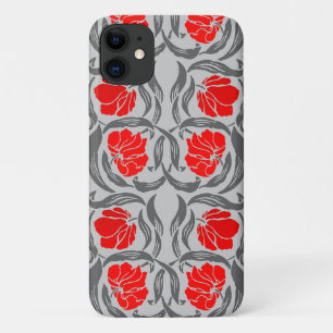 William Morris Pimpernel, Silver Grey and Red Case-Mate iPhone Case