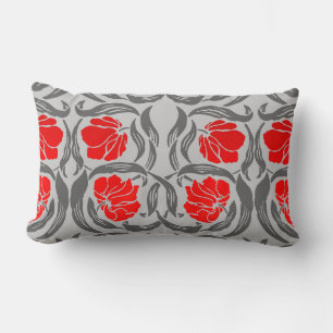 William Morris Pimpernel, Silver Grey and Red Lumbar Cushion