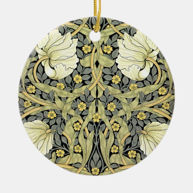 William Morris Pimpernel Tulips Botanical Art Ceramic Tree Decoration (Front)