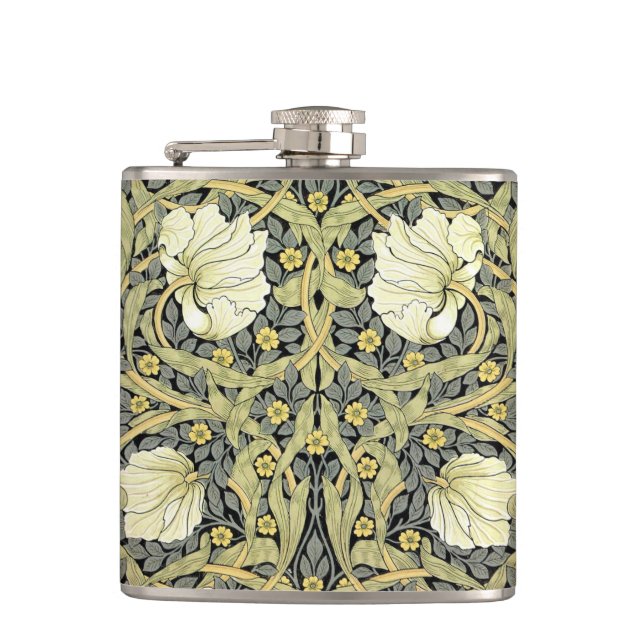 William Morris Pimpernel Tulips Botanical Art Hip Flask (Front)