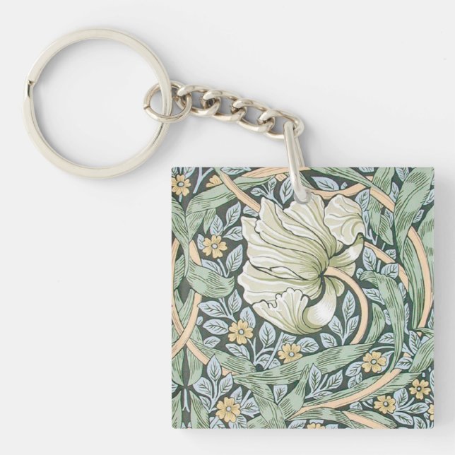 William Morris Pimpernel Tulips Botanical Art Key Ring (Front)