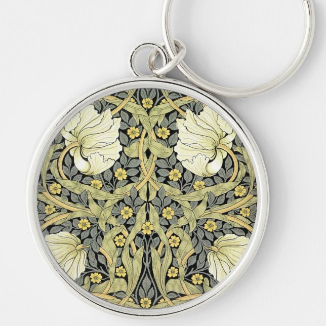 William Morris Pimpernel Tulips Botanical Art Key Ring (Front)