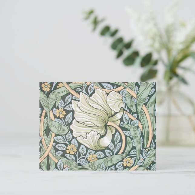 William Morris Pimpernel Tulips Botanical Art Postcard (Standing Front)