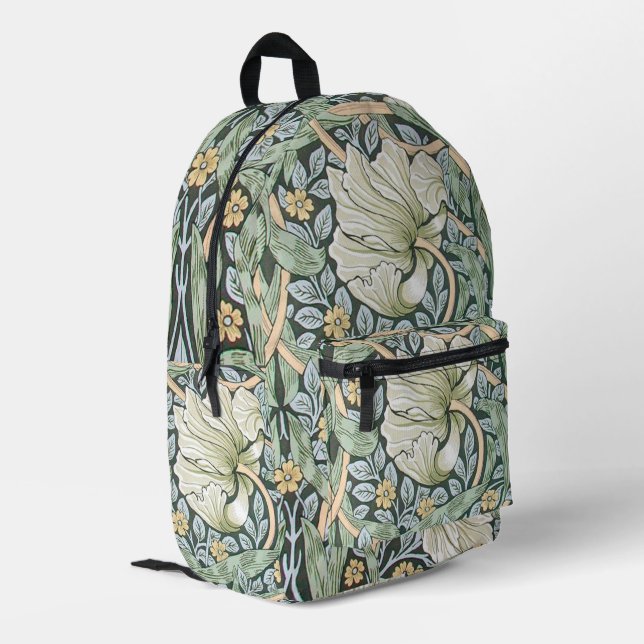 William Morris Pimpernel Tulips Botanical Art Printed Backpack (Back Corner Left)