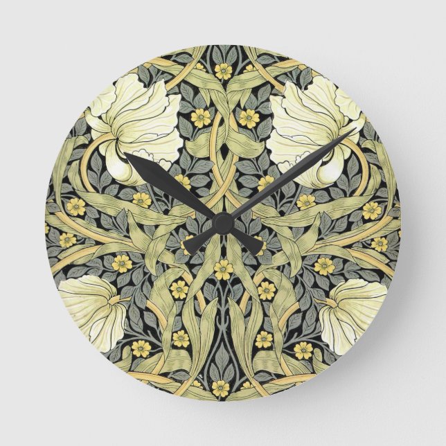 William Morris Pimpernel Tulips Botanical Art Round Clock (Front)