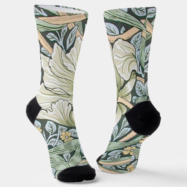 William Morris Pimpernel Tulips Botanical Art Socks (Angled)