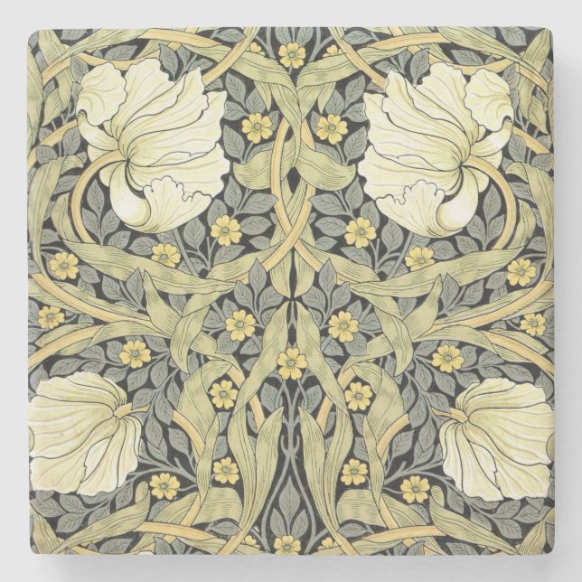 William Morris Pimpernel Tulips Botanical Art Stone Coaster (Front)