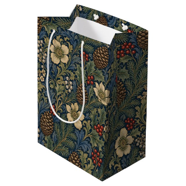 William Morris Pine Cone Holly Berries Medium Gift Bag (Back Angled)
