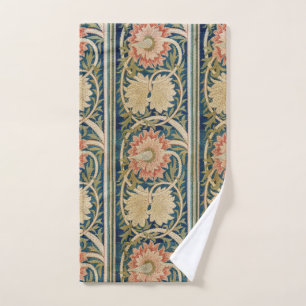 William Morris Pink Floral Silk Embroidery Antique Bath Towel Set