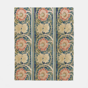 William Morris Pink Floral Silk Embroidery Antique Fleece Blanket