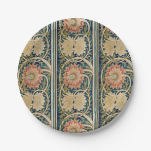 William Morris Pink Floral Silk Embroidery Antique Paper Plate