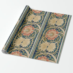 William Morris Pink Floral Silk Embroidery Antique Wrapping Paper