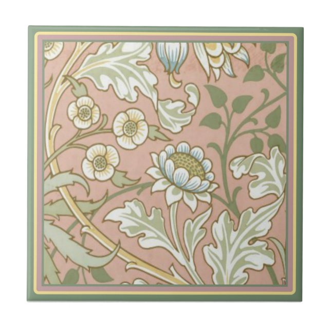 William Morris ~ Pink Floral Tile (Front)