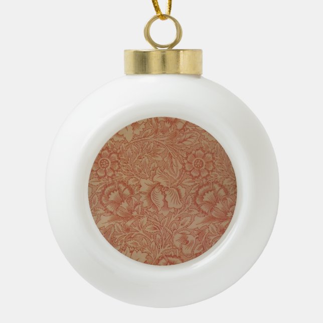 William Morris Pink Poppy Flower Floral Ceramic Ball Christmas Ornament (Front)