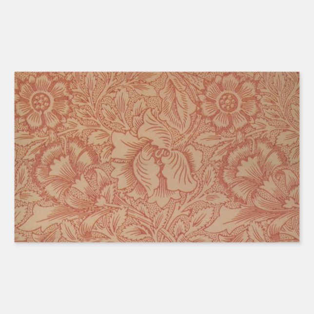 William Morris Pink Poppy Flower Floral Rectangular Sticker (Front)