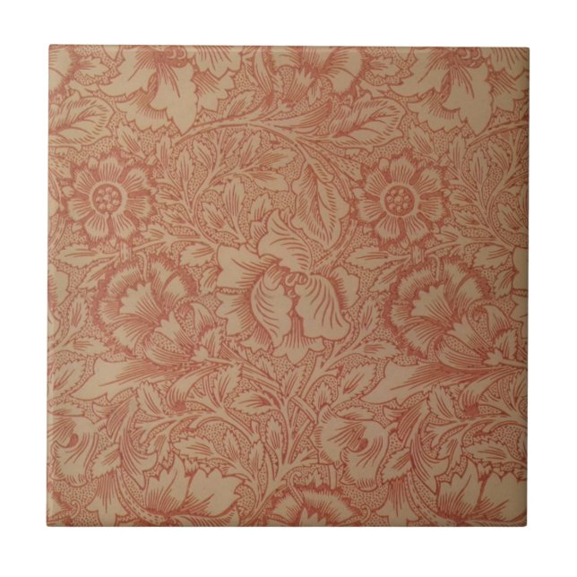 William Morris Pink Poppy Flower Floral Tile (Front)