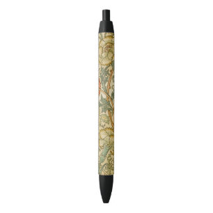 William Morris Pink Rose Border Floral Art Black Ink Pen