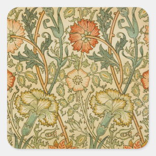 William Morris Pink Rose Border Floral Art Square Sticker