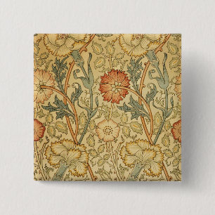 William Morris Pink Rose Flower Wallpaper Pattern 15 Cm Square Badge