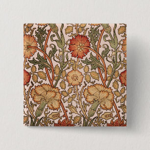William Morris Pink Rose Flower Wallpaper Pattern 15 Cm Square Badge