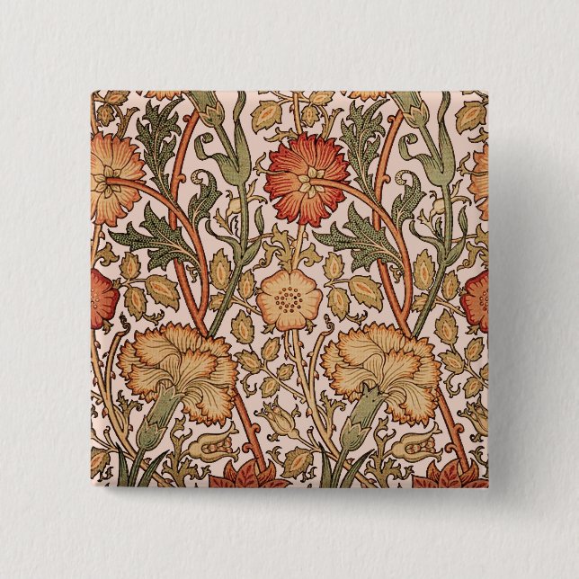 William Morris Pink Rose Flower Wallpaper Pattern 15 Cm Square Badge (Front)