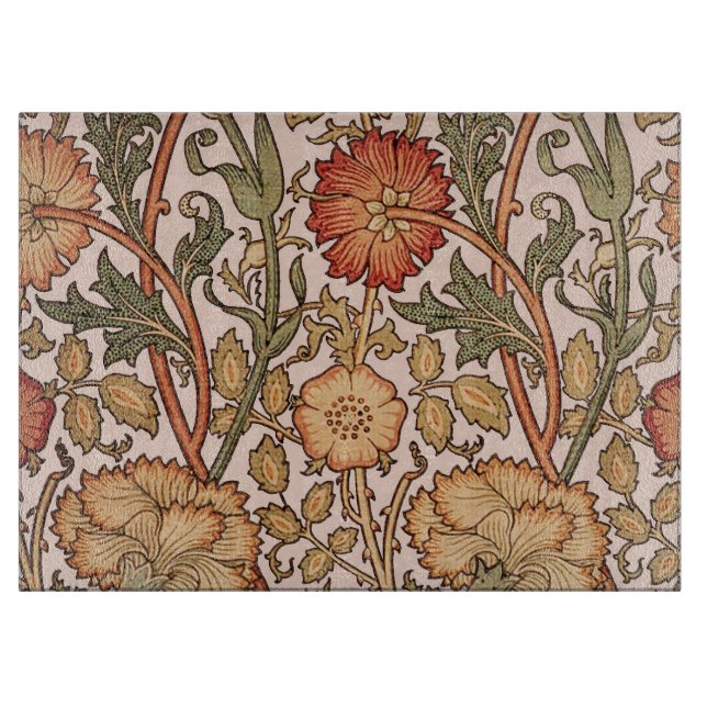 William Morris Pink Rose Flower Wallpaper Pattern Cutting Board (Front)