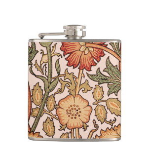 William Morris Pink Rose Flower Wallpaper Pattern Hip Flask