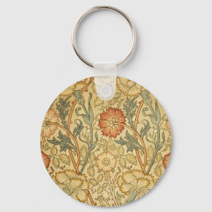 William Morris Pink Rose Flower Wallpaper Pattern Key Ring