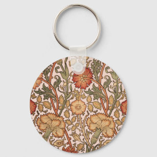 William Morris Pink Rose Flower Wallpaper Pattern Key Ring
